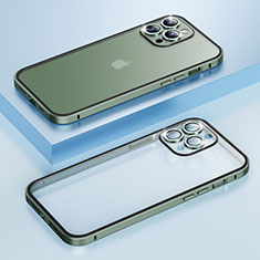 Carcasa Bumper Lujo Marco de Metal y Plastico Funda Bling-Bling LF1 para Apple iPhone 13 Pro Max Verde