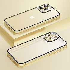 Carcasa Bumper Lujo Marco de Metal y Plastico Funda Bling-Bling LF1 para Apple iPhone 13 Pro Oro