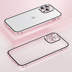 Carcasa Bumper Lujo Marco de Metal y Plastico Funda Bling-Bling LF1 para Apple iPhone 14 Pro Oro Rosa