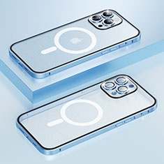 Carcasa Bumper Lujo Marco de Metal y Plastico Funda con Mag-Safe Magnetic Bling-Bling LF1 para Apple iPhone 13 Pro Azul