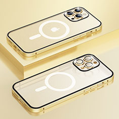 Carcasa Bumper Lujo Marco de Metal y Plastico Funda con Mag-Safe Magnetic Bling-Bling LF1 para Apple iPhone 13 Pro Max Oro