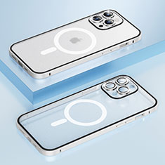 Carcasa Bumper Lujo Marco de Metal y Plastico Funda con Mag-Safe Magnetic Bling-Bling LF1 para Apple iPhone 13 Pro Max Plata
