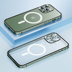 Carcasa Bumper Lujo Marco de Metal y Plastico Funda con Mag-Safe Magnetic Bling-Bling LF1 para Apple iPhone 13 Pro Max Verde