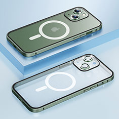 Carcasa Bumper Lujo Marco de Metal y Plastico Funda con Mag-Safe Magnetic Bling-Bling LF1 para Apple iPhone 14 Plus Verde