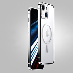 Carcasa Bumper Lujo Marco de Metal y Plastico Funda con Mag-Safe Magnetic JB1 para Apple iPhone 13 Plata