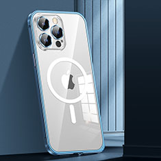 Carcasa Bumper Lujo Marco de Metal y Plastico Funda con Mag-Safe Magnetic JL1 para Apple iPhone 13 Pro Azul