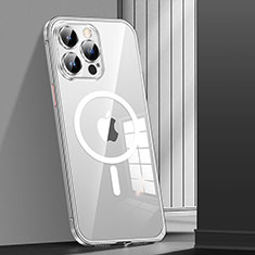 Carcasa Bumper Lujo Marco de Metal y Plastico Funda con Mag-Safe Magnetic JL1 para Apple iPhone 13 Pro Max Plata
