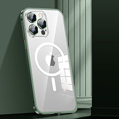 Carcasa Bumper Lujo Marco de Metal y Plastico Funda con Mag-Safe Magnetic JL1 para Apple iPhone 13 Pro Verde