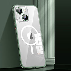 Carcasa Bumper Lujo Marco de Metal y Plastico Funda con Mag-Safe Magnetic JL1 para Apple iPhone 14 Plus Verde