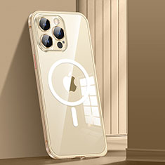 Carcasa Bumper Lujo Marco de Metal y Plastico Funda con Mag-Safe Magnetic JL1 para Apple iPhone 14 Pro Oro