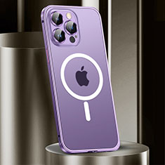 Carcasa Bumper Lujo Marco de Metal y Plastico Funda con Mag-Safe Magnetic JL2 para Apple iPhone 13 Pro Max Morado