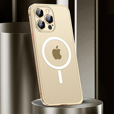 Carcasa Bumper Lujo Marco de Metal y Plastico Funda con Mag-Safe Magnetic JL2 para Apple iPhone 13 Pro Max Oro