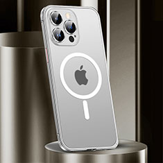 Carcasa Bumper Lujo Marco de Metal y Plastico Funda con Mag-Safe Magnetic JL2 para Apple iPhone 13 Pro Max Plata