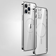 Carcasa Bumper Lujo Marco de Metal y Plastico Funda con Mag-Safe Magnetic JL3 para Apple iPhone 13 Pro Plata