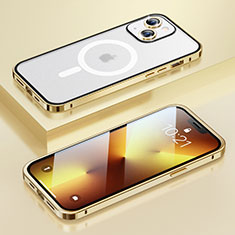Carcasa Bumper Lujo Marco de Metal y Plastico Funda con Mag-Safe Magnetic LF1 para Apple iPhone 13 Oro