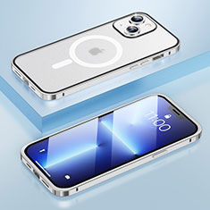 Carcasa Bumper Lujo Marco de Metal y Plastico Funda con Mag-Safe Magnetic LF1 para Apple iPhone 13 Plata