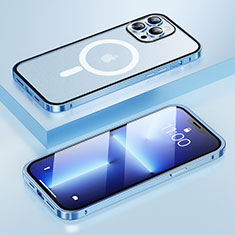Carcasa Bumper Lujo Marco de Metal y Plastico Funda con Mag-Safe Magnetic LF1 para Apple iPhone 13 Pro Azul