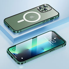 Carcasa Bumper Lujo Marco de Metal y Plastico Funda con Mag-Safe Magnetic LF1 para Apple iPhone 13 Pro Max Verde