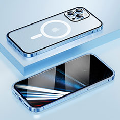 Carcasa Bumper Lujo Marco de Metal y Plastico Funda con Mag-Safe Magnetic LF1 para Apple iPhone 14 Pro Azul