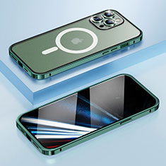 Carcasa Bumper Lujo Marco de Metal y Plastico Funda con Mag-Safe Magnetic LF1 para Apple iPhone 14 Pro Max Verde