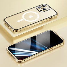 Carcasa Bumper Lujo Marco de Metal y Plastico Funda con Mag-Safe Magnetic LF1 para Apple iPhone 14 Pro Oro