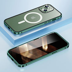 Carcasa Bumper Lujo Marco de Metal y Plastico Funda con Mag-Safe Magnetic LF1 para Apple iPhone 15 Verde