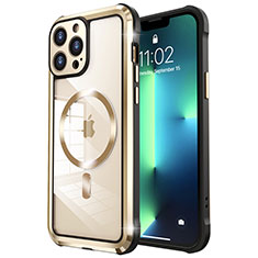 Carcasa Bumper Lujo Marco de Metal y Plastico Funda con Mag-Safe Magnetic LF2 para Apple iPhone 13 Pro Oro