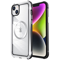 Carcasa Bumper Lujo Marco de Metal y Plastico Funda con Mag-Safe Magnetic LF2 para Apple iPhone 14 Plata