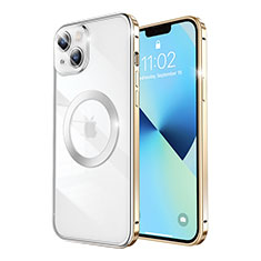 Carcasa Bumper Lujo Marco de Metal y Plastico Funda con Mag-Safe Magnetic LF3 para Apple iPhone 13 Oro