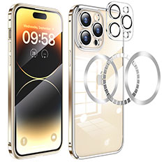 Carcasa Bumper Lujo Marco de Metal y Plastico Funda con Mag-Safe Magnetic LF3 para Apple iPhone 14 Pro Oro