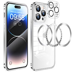 Carcasa Bumper Lujo Marco de Metal y Plastico Funda con Mag-Safe Magnetic LF3 para Apple iPhone 14 Pro Plata