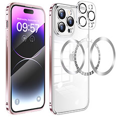 Carcasa Bumper Lujo Marco de Metal y Plastico Funda con Mag-Safe Magnetic LF3 para Apple iPhone 15 Pro Max Oro Rosa