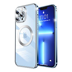 Carcasa Bumper Lujo Marco de Metal y Plastico Funda con Mag-Safe Magnetic LF5 para Apple iPhone 13 Pro Azul