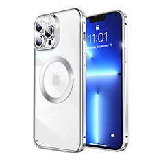 Carcasa Bumper Lujo Marco de Metal y Plastico Funda con Mag-Safe Magnetic LF5 para Apple iPhone 13 Pro Max Plata