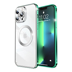 Carcasa Bumper Lujo Marco de Metal y Plastico Funda con Mag-Safe Magnetic LF5 para Apple iPhone 13 Pro Max Verde