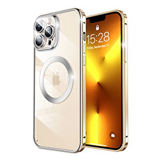 Carcasa Bumper Lujo Marco de Metal y Plastico Funda con Mag-Safe Magnetic LF5 para Apple iPhone 13 Pro Oro
