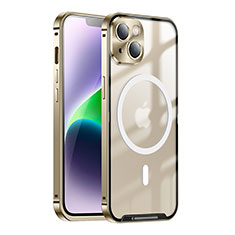 Carcasa Bumper Lujo Marco de Metal y Plastico Funda con Mag-Safe Magnetic LK1 para Apple iPhone 13 Oro