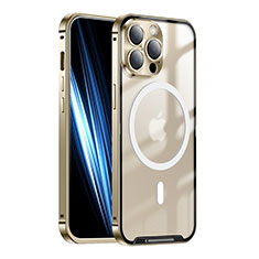 Carcasa Bumper Lujo Marco de Metal y Plastico Funda con Mag-Safe Magnetic LK1 para Apple iPhone 13 Pro Max Oro