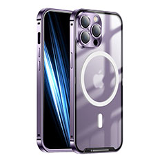 Carcasa Bumper Lujo Marco de Metal y Plastico Funda con Mag-Safe Magnetic LK1 para Apple iPhone 13 Pro Morado