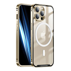 Carcasa Bumper Lujo Marco de Metal y Plastico Funda con Mag-Safe Magnetic LK1 para Apple iPhone 13 Pro Oro