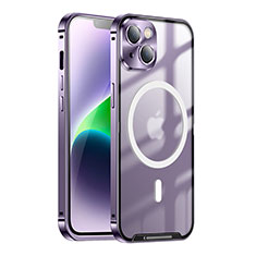 Carcasa Bumper Lujo Marco de Metal y Plastico Funda con Mag-Safe Magnetic LK1 para Apple iPhone 14 Morado