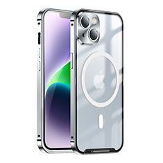 Carcasa Bumper Lujo Marco de Metal y Plastico Funda con Mag-Safe Magnetic LK1 para Apple iPhone 14 Plata