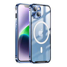 Carcasa Bumper Lujo Marco de Metal y Plastico Funda con Mag-Safe Magnetic LK1 para Apple iPhone 14 Plus Azul