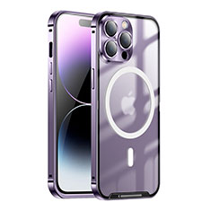 Carcasa Bumper Lujo Marco de Metal y Plastico Funda con Mag-Safe Magnetic LK1 para Apple iPhone 14 Pro Morado