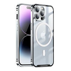 Carcasa Bumper Lujo Marco de Metal y Plastico Funda con Mag-Safe Magnetic LK1 para Apple iPhone 14 Pro Plata