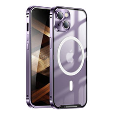 Carcasa Bumper Lujo Marco de Metal y Plastico Funda con Mag-Safe Magnetic LK1 para Apple iPhone 15 Morado