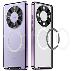 Carcasa Bumper Lujo Marco de Metal y Plastico Funda con Mag-Safe Magnetic LK1 para Huawei Mate 60 Morado