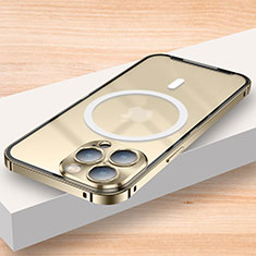 Carcasa Bumper Lujo Marco de Metal y Plastico Funda con Mag-Safe Magnetic LK2 para Apple iPhone 13 Pro Max Oro