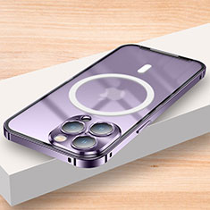 Carcasa Bumper Lujo Marco de Metal y Plastico Funda con Mag-Safe Magnetic LK2 para Apple iPhone 13 Pro Morado