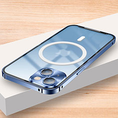 Carcasa Bumper Lujo Marco de Metal y Plastico Funda con Mag-Safe Magnetic LK2 para Apple iPhone 14 Plus Azul
